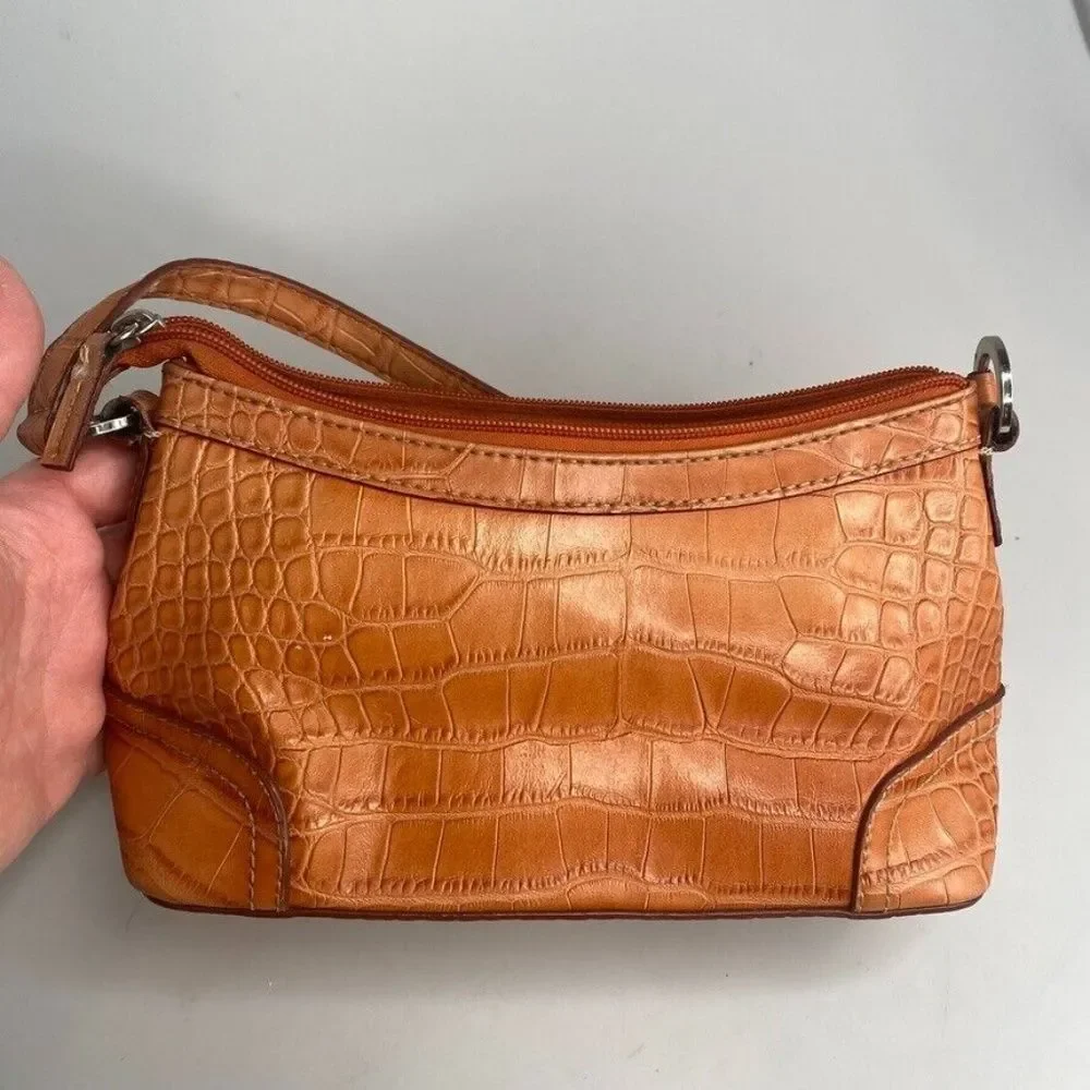 Tommy Hilfiger Faux Vegan Alligator Leather Orange Purse Bag Zipper Close Small